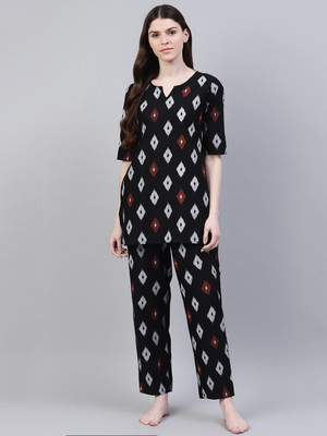 Stylum Women Printed Black Night Suit Set