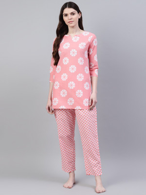 Stylum Women Printed Pink Night Suit Set