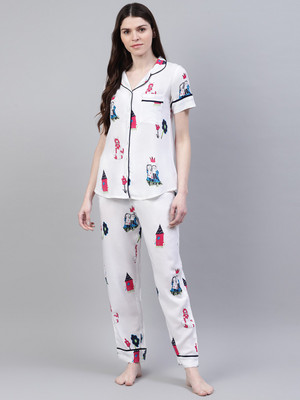 Stylum Women Printed White Shirt & Pyjama set