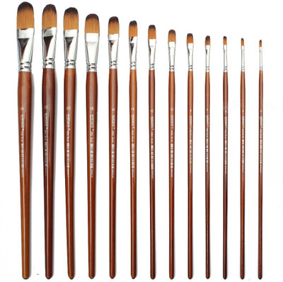 CHROME WN 8003 Long Handle Filbert Paint Brushes(Set of 13, Brown)