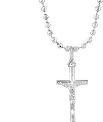 Zumrut Silver Plated Stainless Steel Jesus on Log Christ Fashionable Christian Jesus Crucifix Cross Religious Chain Pendant Locket Necklace Spiritual Jewellery for Men/Women Silver Brass Pendant