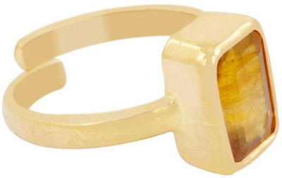 KUNDLI GEMS Yellow sapphire stone ring Original Pukhraj Precious Stone Unheated & Untreated and Astrological Purpose Stone Sapphire Gold Plated Ring