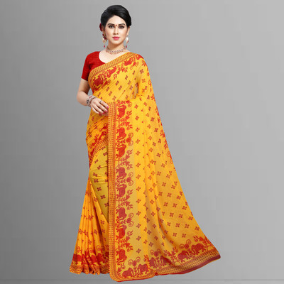 ANAND Printed Bollywood Georgette Saree(Red, Yellow)