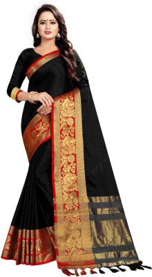 THESIYA FAB Woven Dharmavaram Cotton Silk Saree(Black)