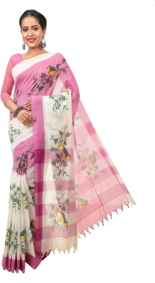 Martliner Self Design, Striped, Woven, Floral Print, Solid/Plain Tant Handloom Pure Cotton Saree(Pink)