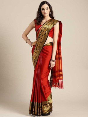 THESIYA FAB Woven Dharmavaram Cotton Silk Saree(Red)