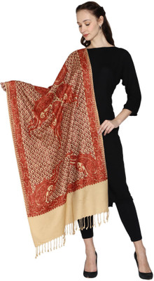 swi stylish Wool Embroidered Women Shawl(Beige)