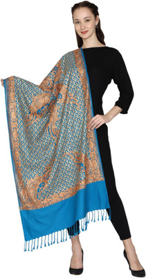 swi stylish Wool Embroidered Women Shawl(Light Blue)