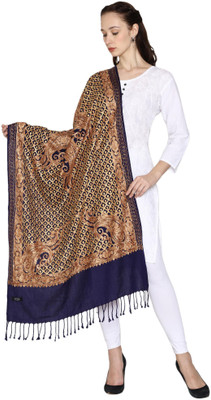 swi stylish Wool Embroidered Women Shawl(Dark Blue)