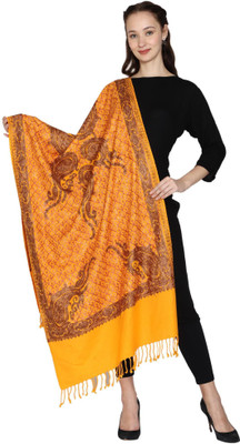 swi stylish Wool Embroidered Women Shawl(Yellow)