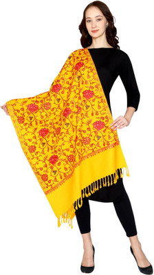 swi stylish Wool Embroidered Women Shawl(Yellow)
