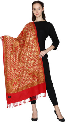 swi stylish Wool Embroidered Women Shawl(Red)