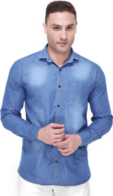 Welcy Men Washed Casual Blue Shirt
