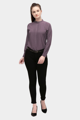 Kinjo Women Solid Formal Purple Shirt