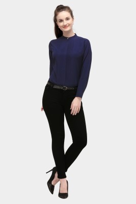 Kinjo Casual Solid Women Dark Blue Top