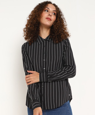 TOMMY HILFIGER Women Striped Casual Black Shirt