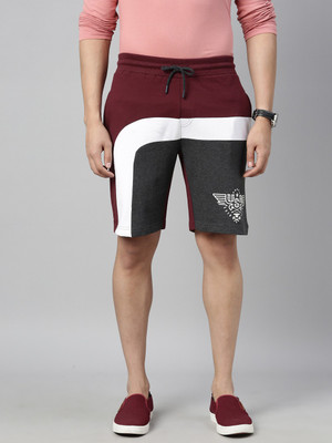 3Pin Color Block Men Maroon Sports Shorts