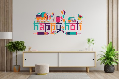 SUDARSHAN STICKER 46 cm Colourful and Traditional Happy Holi|Holi Party Special|PVC vinyl, DIY Removable Peel and Stick Decal 'Covers H cm 46 x 91 B cm ' Self Adhesive Sticker(Pack of 1)
