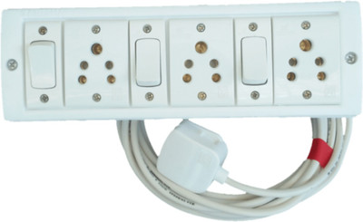 VKV Extension board with 4 meter,1 mm , 2 core ,copper cable and 6A 3 pin plug, 3- 6A socket, 3 - 6A switch. 3  Socket Extension Boards(White, 4 m)