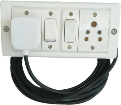 VKV with copper cable and 6A , 3 pin plug, socket, switch. 2  Socket Extension Boards(White, 4 m)
