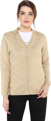 Modeve Self Design V Neck Casual Women Beige Sweater