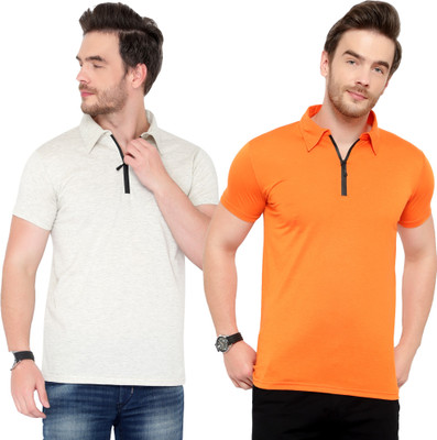 Unite Wear Solid Men Polo Neck Orange, Grey T-Shirt