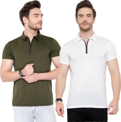 Unite Wear Solid Men Polo Neck Green, White T-Shirt