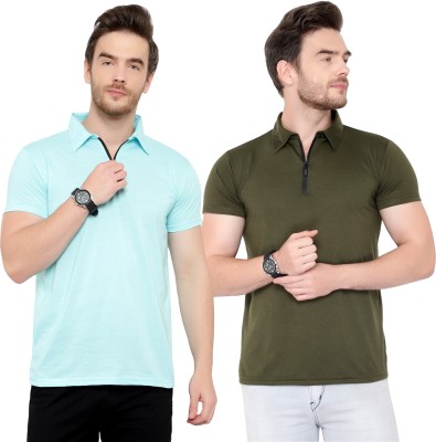 Jaskart Solid Men Polo Neck Green, Blue T-Shirt