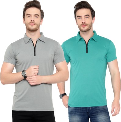 Behemoth Solid Men Polo Neck Silver, Light Green T-Shirt