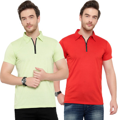 Moordale Solid Men Polo Neck Red, Green T-Shirt