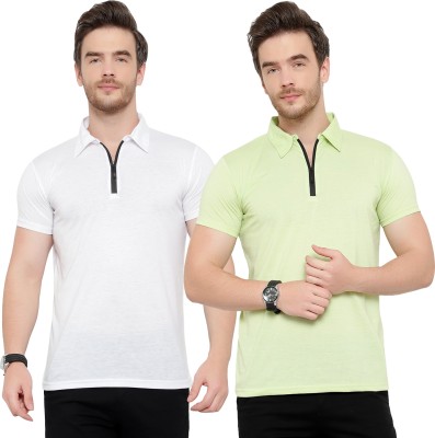 Unite Wear Solid Men Polo Neck White, Green T-Shirt