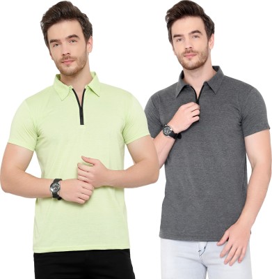 GAGCOBIA Solid Men Polo Neck Green, Grey T-Shirt