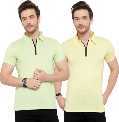 Jaskart Solid Men Polo Neck Green, Yellow T-Shirt