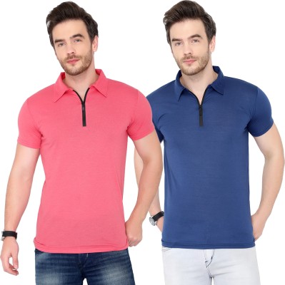 Adorbs Solid Men Polo Neck Light Blue, Pink T-Shirt