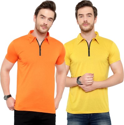 Behemoth Solid Men Polo Neck Orange, Yellow T-Shirt