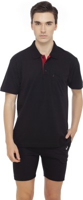 Barry and Clark Solid Men Polo Neck Black T-Shirt