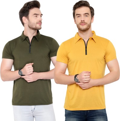 Behemoth Solid Men Polo Neck Green, Gold T-Shirt