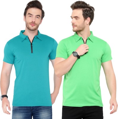 Jangoboy Solid Men Polo Neck Green T-Shirt