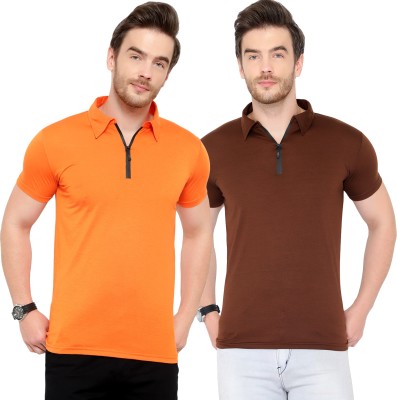 Unite Wear Solid Men Polo Neck Brown, Orange T-Shirt