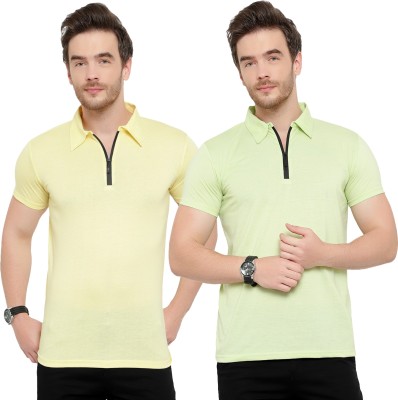 Tivy Solid Men Polo Neck Yellow, Light Green T-Shirt