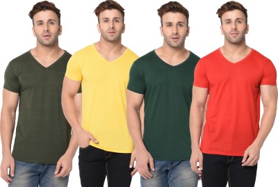Unite Wear Solid Men V Neck Red, Green, Yellow T-Shirt