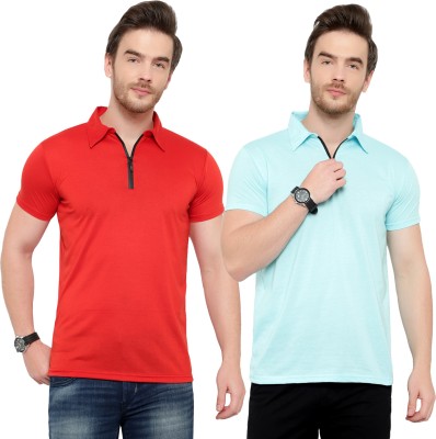 Unite Wear Solid Men Polo Neck Light Blue, Red T-Shirt