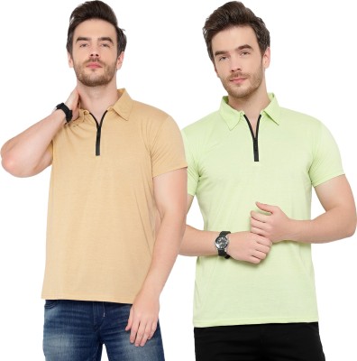 Jangoboy Solid Men Polo Neck Beige, Light Green T-Shirt