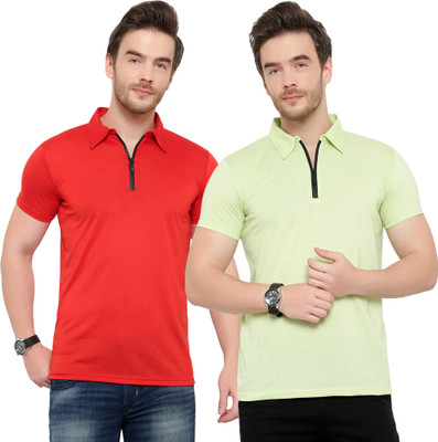 Jaskart Solid Men Polo Neck Red, Green T-Shirt