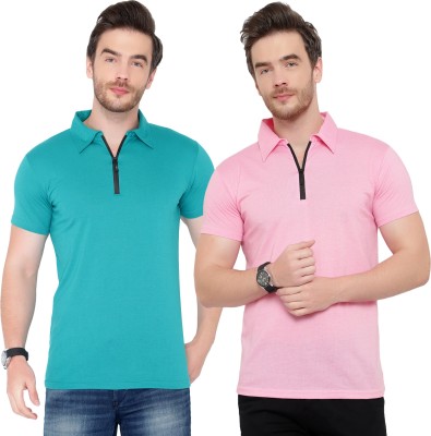 GAGCOBIA Solid Men Polo Neck Green, Pink T-Shirt