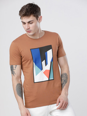 HIGHLANDER Printed Men Round Neck Brown T-Shirt