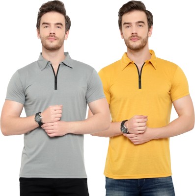 Jangoboy Solid Men Polo Neck Silver, Gold T-Shirt