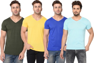 Jangoboy Solid Men V Neck Green, Blue, Yellow T-Shirt