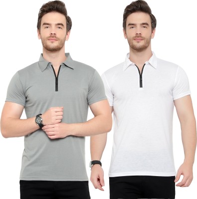 Behemoth Solid Men Polo Neck Silver, White T-Shirt