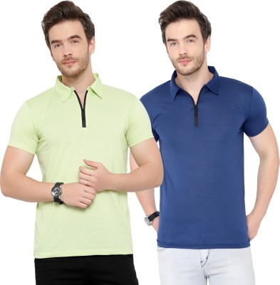 Moordale Solid Men Polo Neck Light Blue, Green T-Shirt